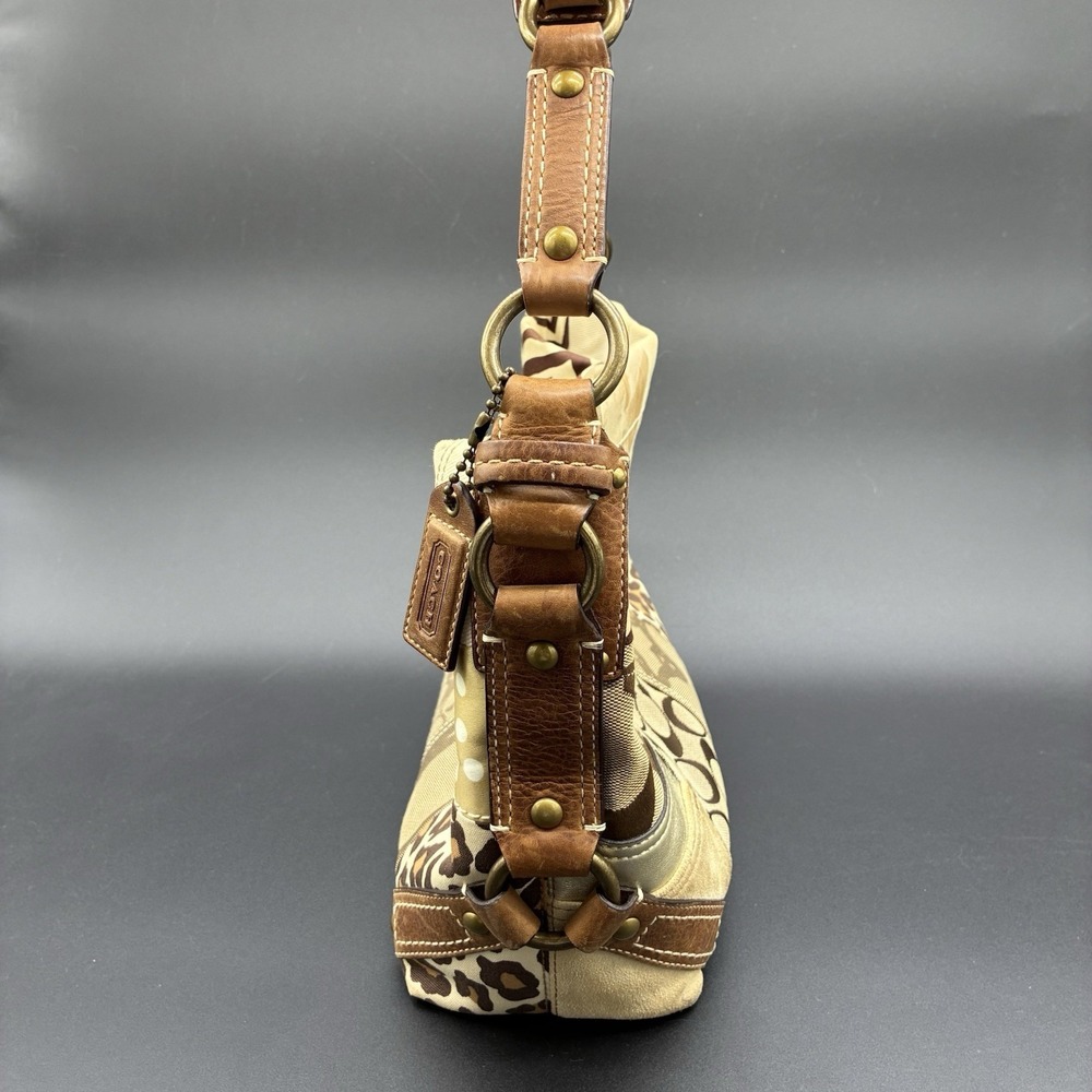 Coach Carly 10814 Y2K Patchwork Signature Hobo Shoulder Bag Brown Tan Canvas - Picture 7 of 16